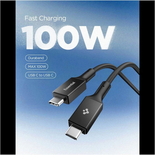 Spigen Braided USB 3.2 Cable USB-C male - USB-C 100W PD Μαύρο 1.5m ACA10421
