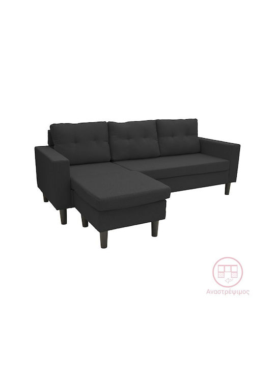 Maneli Colțar cu Unghi Reversibil Negru 196x138x82cm