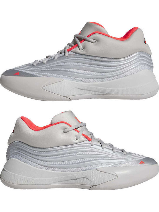Dame X Basketball Shoes Silver Metallic Grey Two Lucid Red