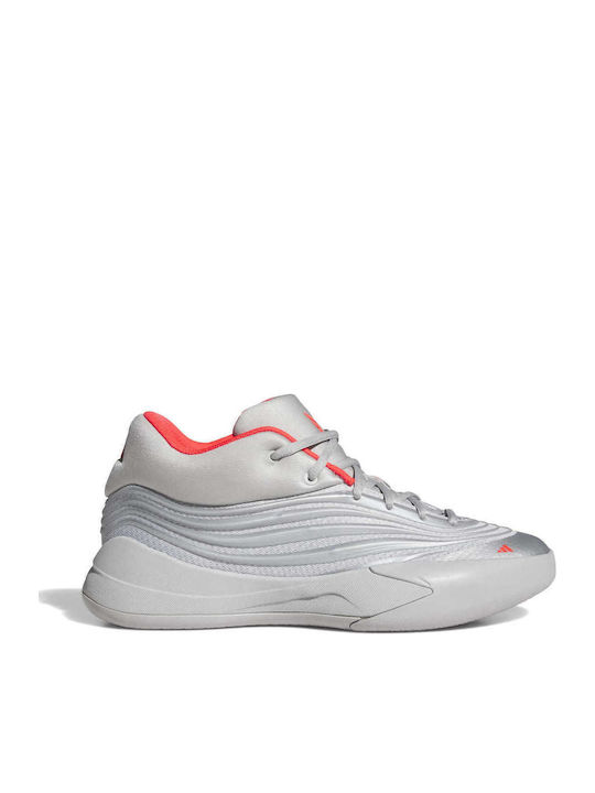 Dame X Basketball Shoes Silver Metallic Grey Two Lucid Red