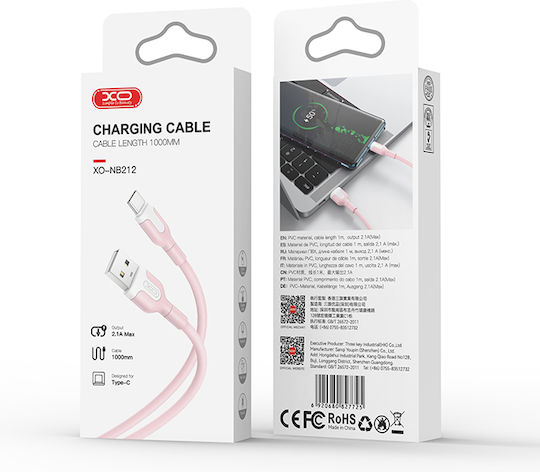 XO Редовна USB-C към Lightning кабел Розов 1м