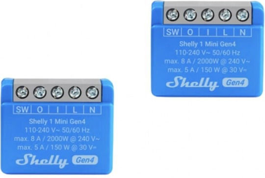 Shelly 1 Mini Gen4 Smart Switch 1 Channel Wi-Fi Bluetooth & ZigBee 8A With Neutral 2 Pieces