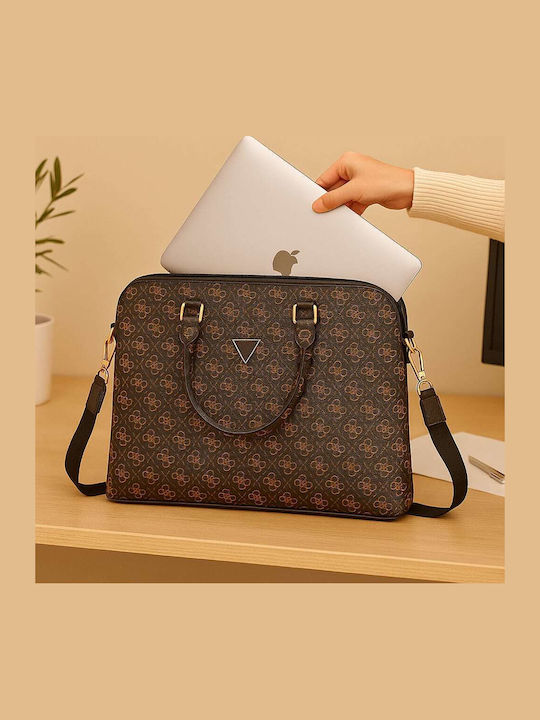 Guess Grained 4G Logo Τσάντα Ώμου / Χειρός για Laptop 15" σε Καφέ χρώμα