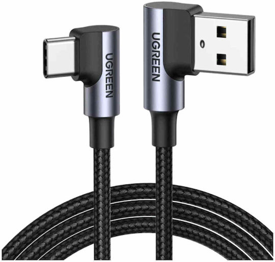 Ugreen US176 Angle (90°) / Braided USB 2.0 Cable USB-C Male - USB-A 18W Gray 1m 20856