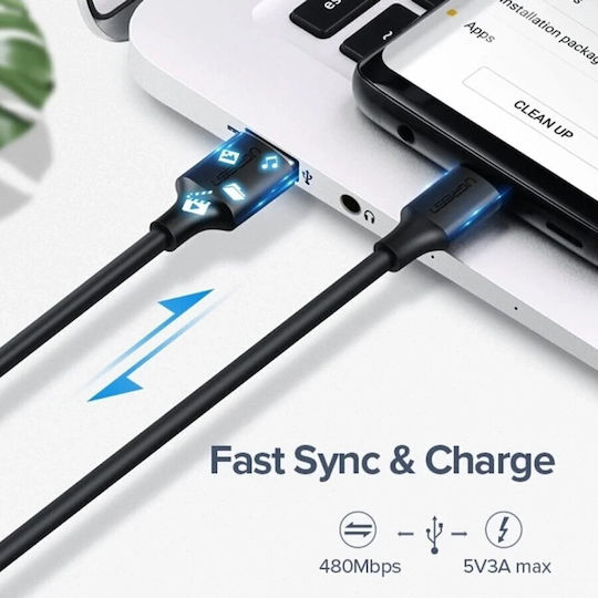Ugreen Us287 USB 2.0 Cable USB-C male - USB-A 60W PD Μαύρο 1m 60116
