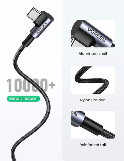 Ugreen US284 Angle (90°) / Braided USB 2.0 Cable USB-C Male - USB-A 18W Black 1m 50941