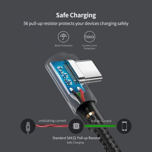 Ugreen US284 Angle (90°) / Braided USB 2.0 Cable USB-C Male - USB-A 18W Black 1m 50941