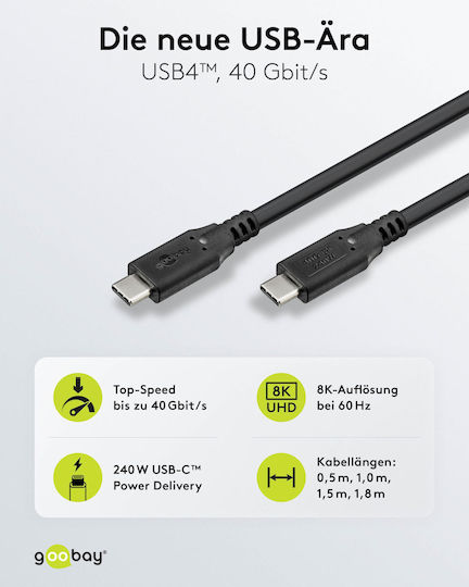Goobay USB 4 Video Cable USB-C male - USB-C 240W PD Μαύρο 0.5m 74182 Bulk