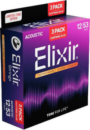 Elixir Nanoweb Set Corzi pentru Chitară Acustică din Fosfor Bronz 12 - 53"