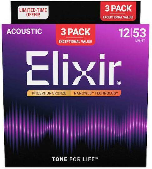 Elixir Nanoweb Set Corzi pentru Chitară Acustică din Fosfor Bronz 12 - 53"