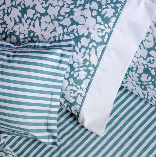Down Town Home Elvira S875 Cotton Satin Duvet Cover Set 170x240cm Single with Pillowcase Petrol
