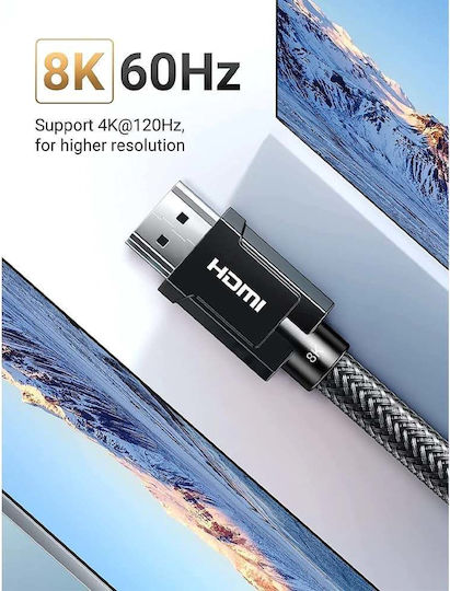 Ugreen HDMI 2.1 Ultra High Speed 48Gbps 4K 120Hz HDR VRR Braided Cable HDMI Male - HDMI Male 2m Black