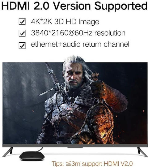 Ugreen HDMI 1.4 High Speed 1080p 120Hz Cable HDMI Male - HDMI Male 0.5m Black