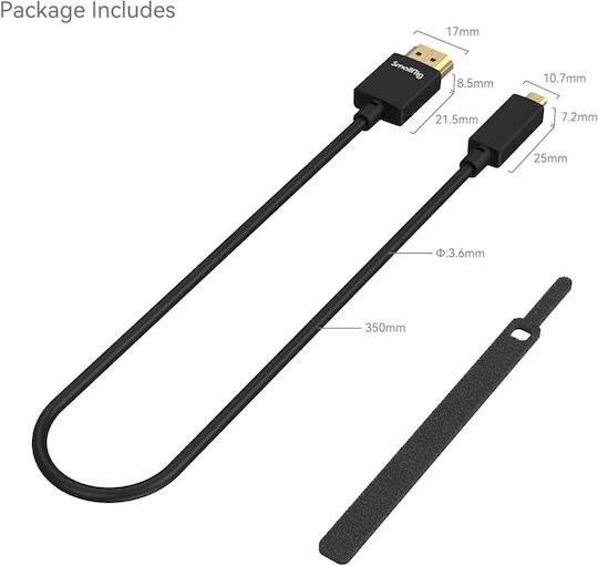 SmallRig HDMI 2.0 Premium High Speed 4K 60Hz HDR Cable HDMI male - HDMI male 0.35m Μαύρο