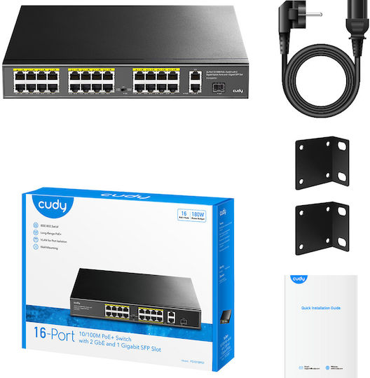 Cudy FS1018PS1 v1 Negestionat L2 PoE+ Switch cu 16 Porturi Ethernet și 1 Port SFP