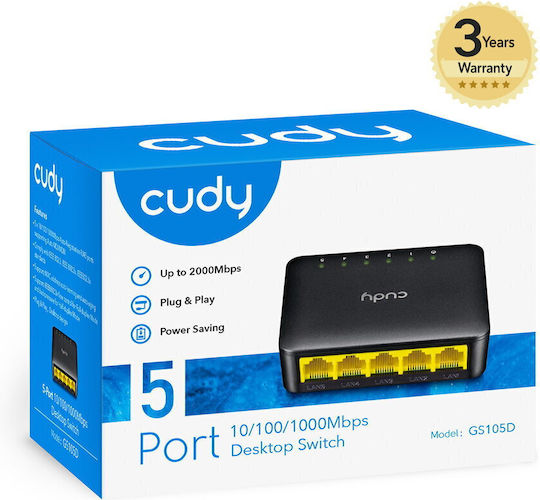 Cudy GS105D v1 Unmanaged L2 Switch με 5 Θύρες Gigabit (1Gbps) Ethernet