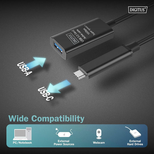 Digitus USB 2.0 Cablu USB-A - USB-A female Negru 5m DA-73113