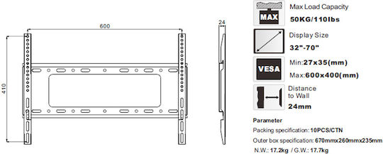 Noozy 41259 Wandhalterung für Fernseher bis 50kg
