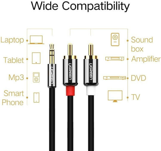 Ugreen Καλώδιο Ήχου 3.5mm male - RCA male Μαύρο 1m με Επίχρυσους Ακροδέκτες 10749