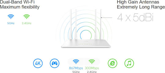Cudy WR1200 v1 Ασύρματο Router Wi‑Fi 5 με 5 Θύρες