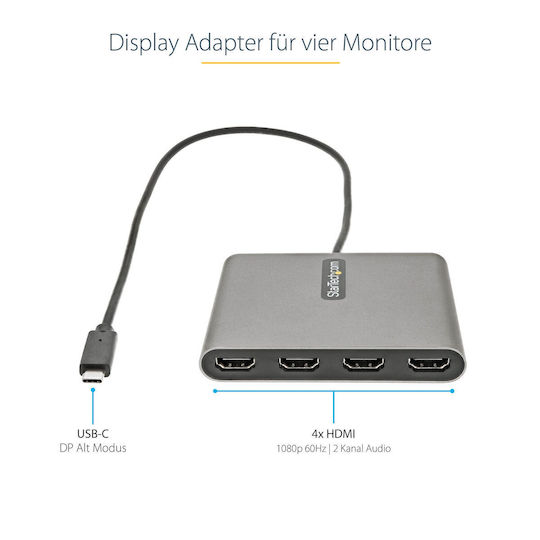 StarTech USB-C Docking Station mit HDMI und Verbindung 4 Monitore Gray (USBC2HD4)