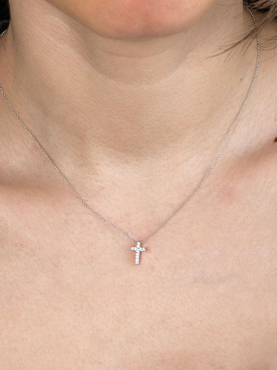 Kiriakos Gofas Women's White Gold 9K Double Sided Cross with Chain