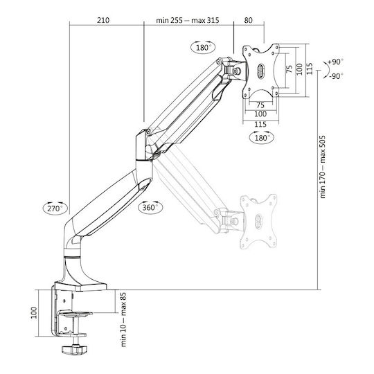 LogiLink Suport Birou Monitor până la 32" cu Braț Argintie (BP0042)