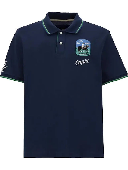 Men's Short Sleeve Polo Blouse Navy Blue 3LM