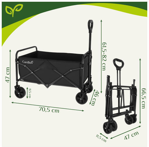 Foldable Garden Cart Metallic Four-Wheeled 90l 70.5x46x47cm