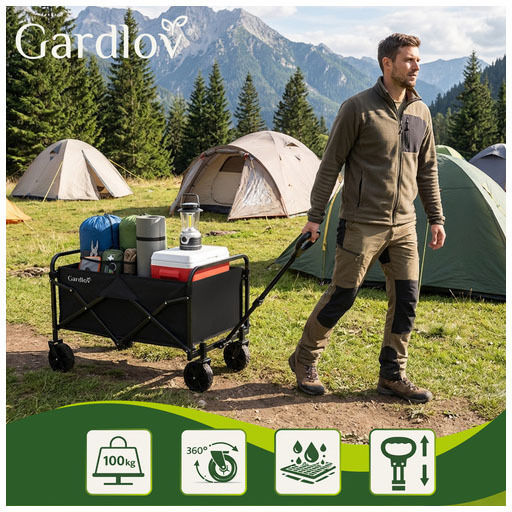 Foldable Garden Cart Metallic Four-Wheeled 90l 70.5x46x47cm