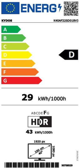 Kydos Smart Τηλεόραση 40" Full HD LED K40AF22SD01BV3 (2025)