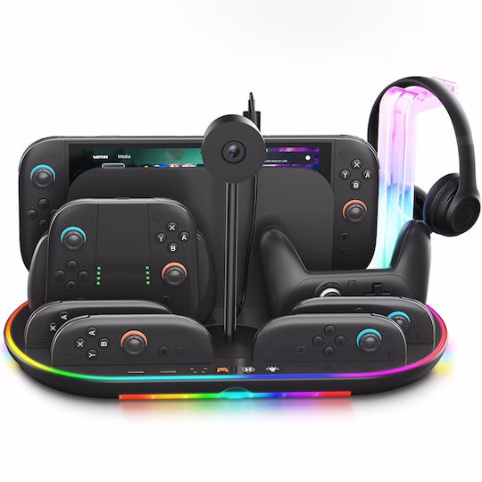 Nintendo Switch 2 Jys Ns2322 Βάση Φόρτισης Rgb Light Ψύξη Φόρτιση Αποθήκευση Ενσωματωμένη Βάση Μαύρο