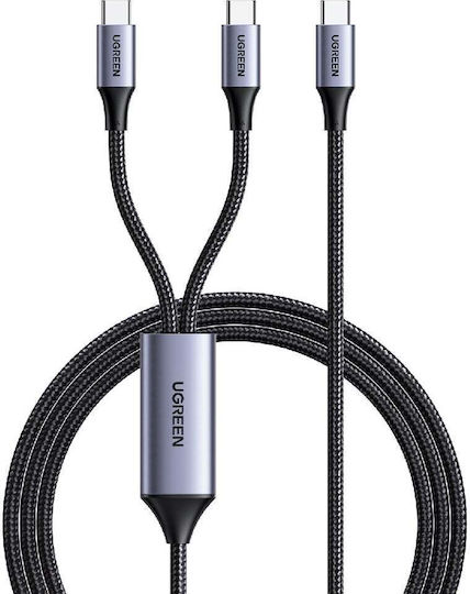 Ugreen Power Data Кабел "us561" Бързо Зареждане Usb Type-c Към 2 X Usb Type-c Макс 100w Плетен 1.5m Сив