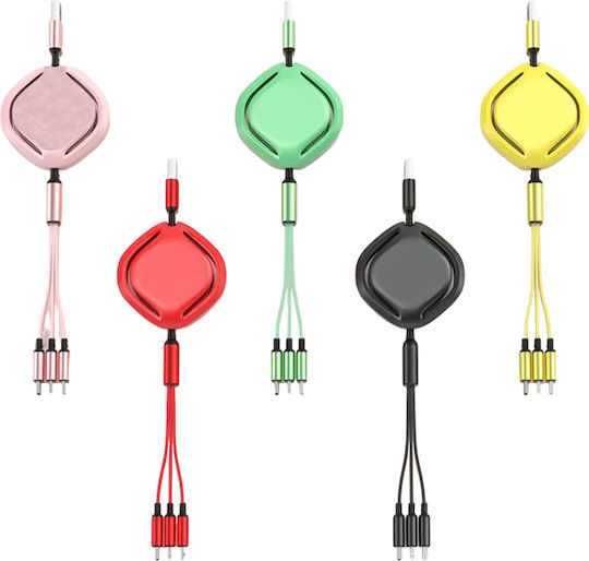 Ca-886 Retractable USB to Lightning / Type-C / micro USB Cable 1.1m