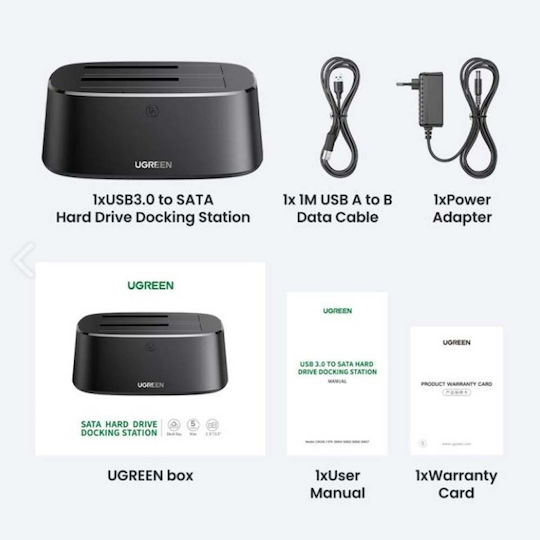 Ugreen Docking Station for 2 Hard Drives SATA 2.5" / 3.5" with Connection USB 3.0 (50857)