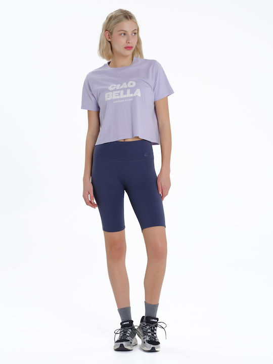 Γυναικείο Crop Top Βαμβακερό Κοντομάνικο Λιλά