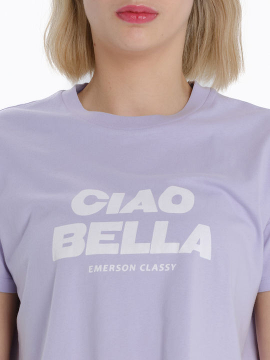 Γυναικείο Crop Top Βαμβακερό Κοντομάνικο Λιλά