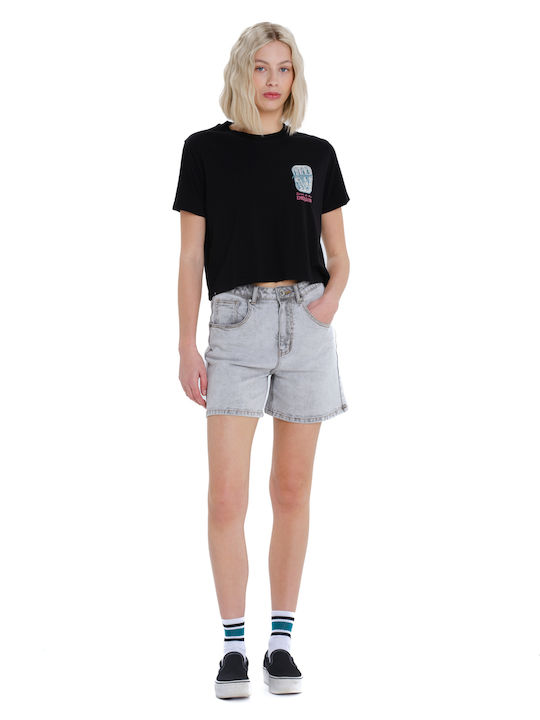 Women's Crop Cotton Short Sleeve Black Top