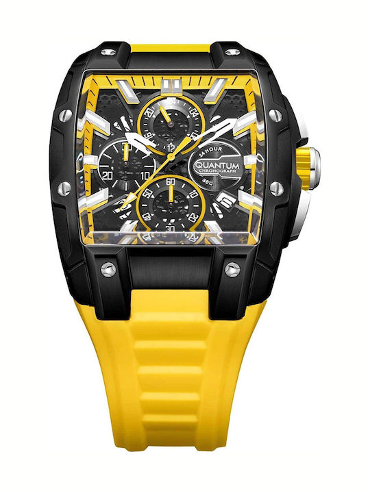 Quantum Hunter Men's Chronograph Battery Watch with Yellow Rubber Strap