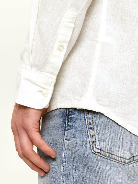 Long Sleeve Linen Shirt in Regular Fit Ecru