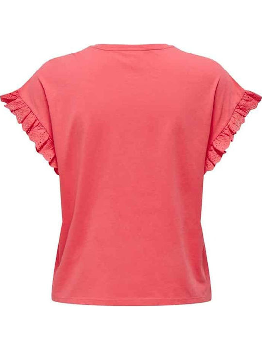 Damen Bluse Baumwolle Kurzärmelig Coral