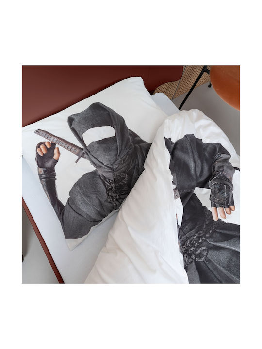 Snurk Set Kids Duvet Cover Single with Pillowcase Cotton Gray 160x220cm