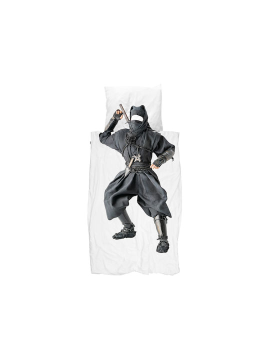 Snurk Set Kids Duvet Cover Single with Pillowcase Cotton Gray 160x220cm