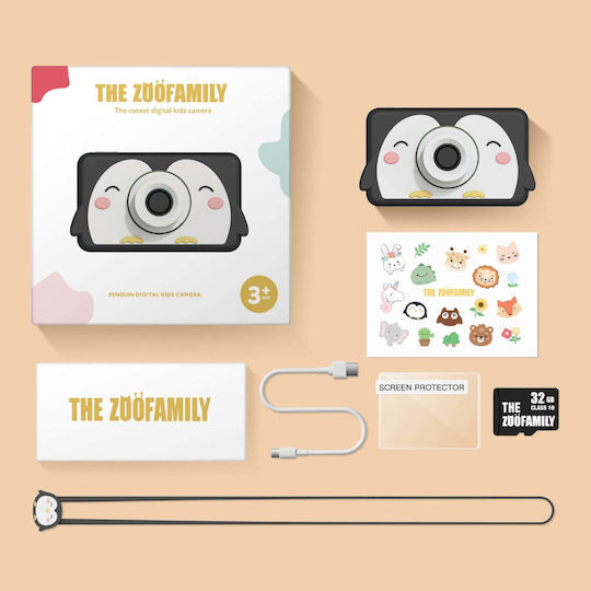 The Zoofamily Zoo Friends Penguin Kids Compact Camera 32MP Black