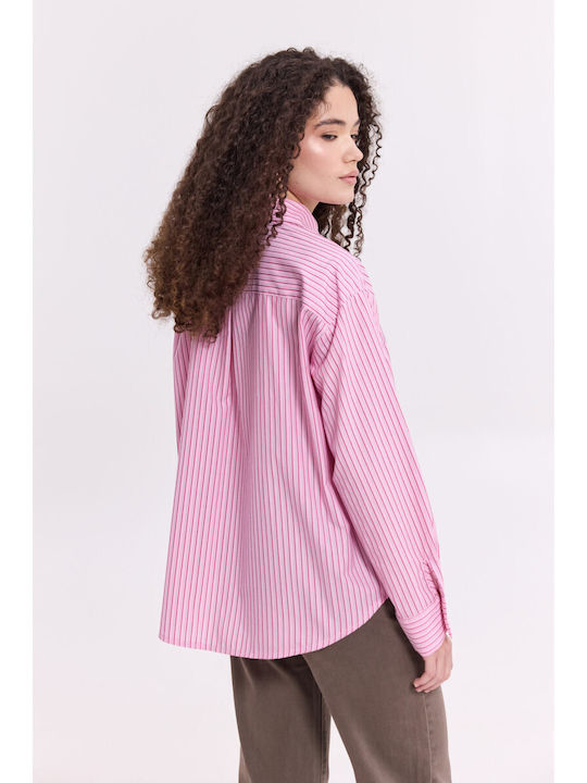 Long Sleeve Women's Shirt Pink Striped 26600-ROZ