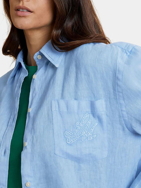 Long Sleeve Women's Linen Shirt Light Blue