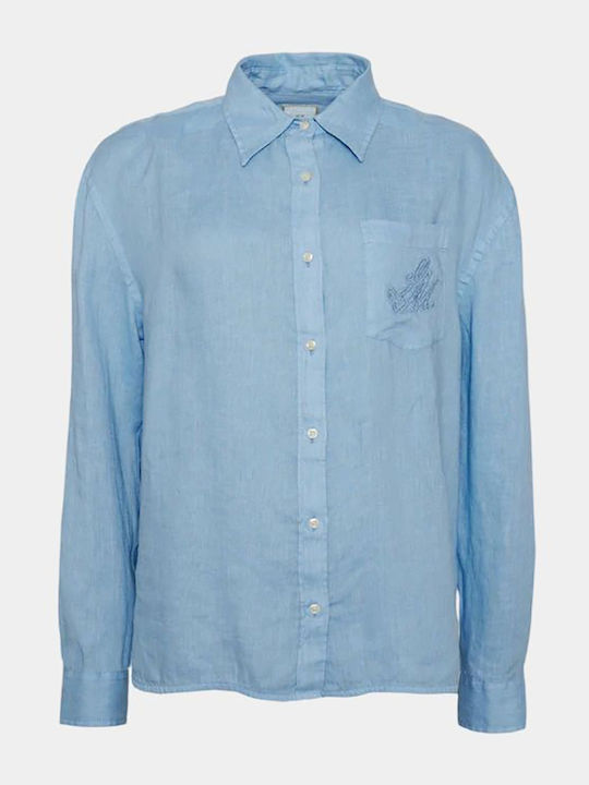 Long Sleeve Women's Linen Shirt Light Blue