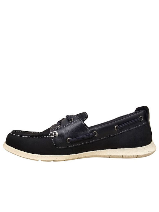 Flexway Mocasini Bărbătești Din Piele Tip Boat Shoes În Culoare Albastră
