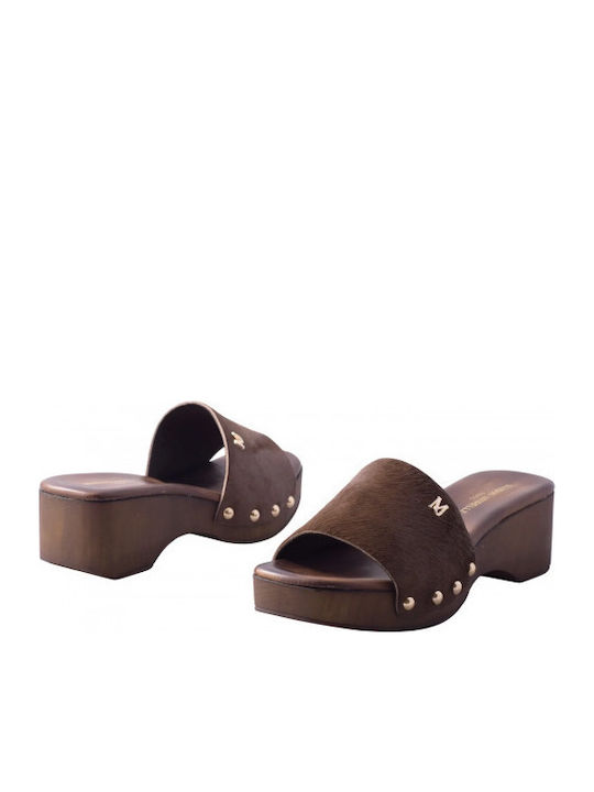 Leather Mules With Heel In Brown Colour 13033004 Brown