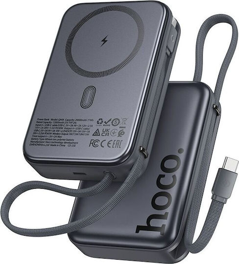 Hoco Q44A MagSafe Power Bank 20000mAh 45W με Θύρα USB-C Power Delivery / Quick Charge 3.0 Μαύρο